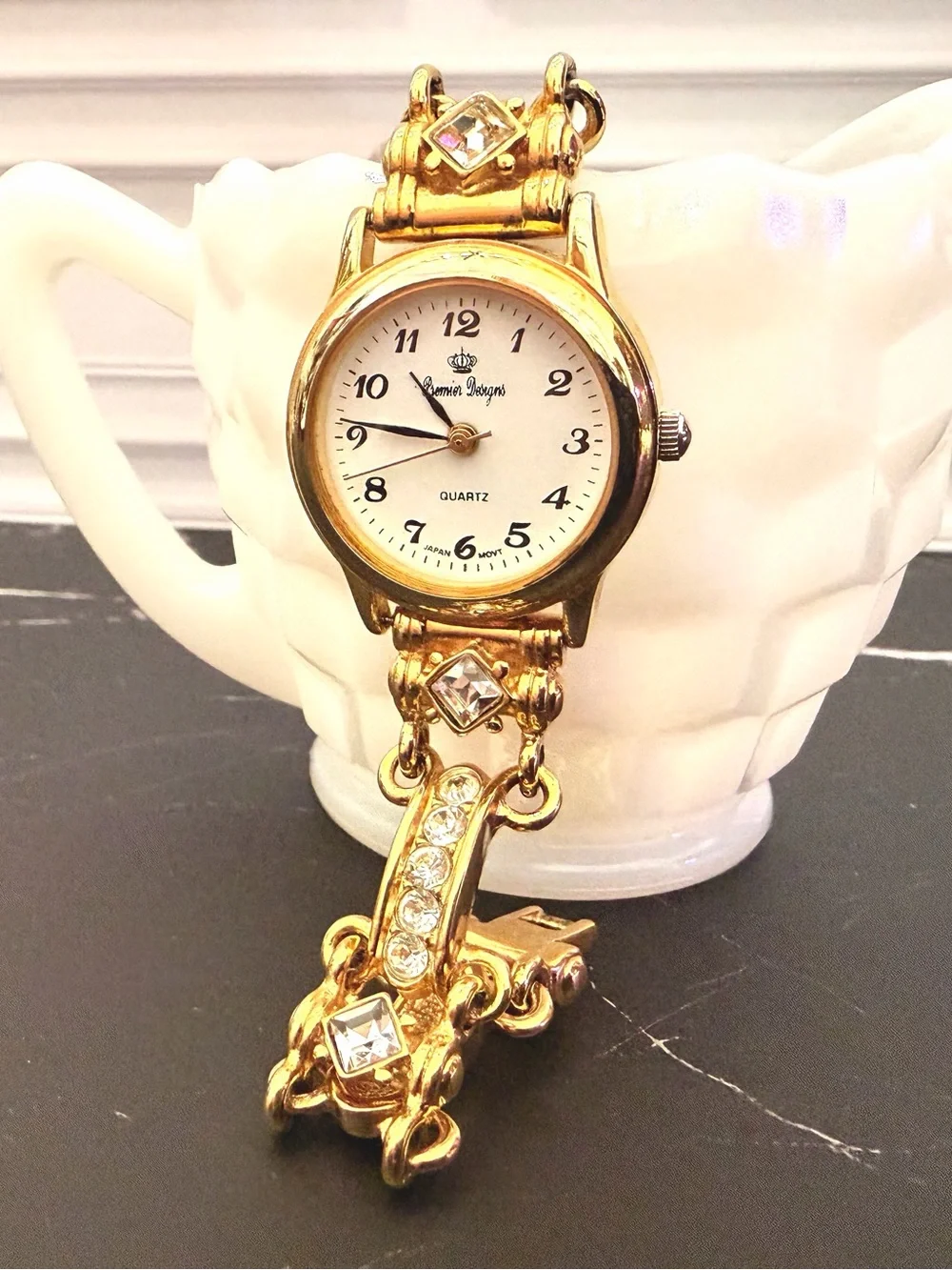 Vintage Premier Designs Gold Tone Rhinestone Link Bracelet Watch